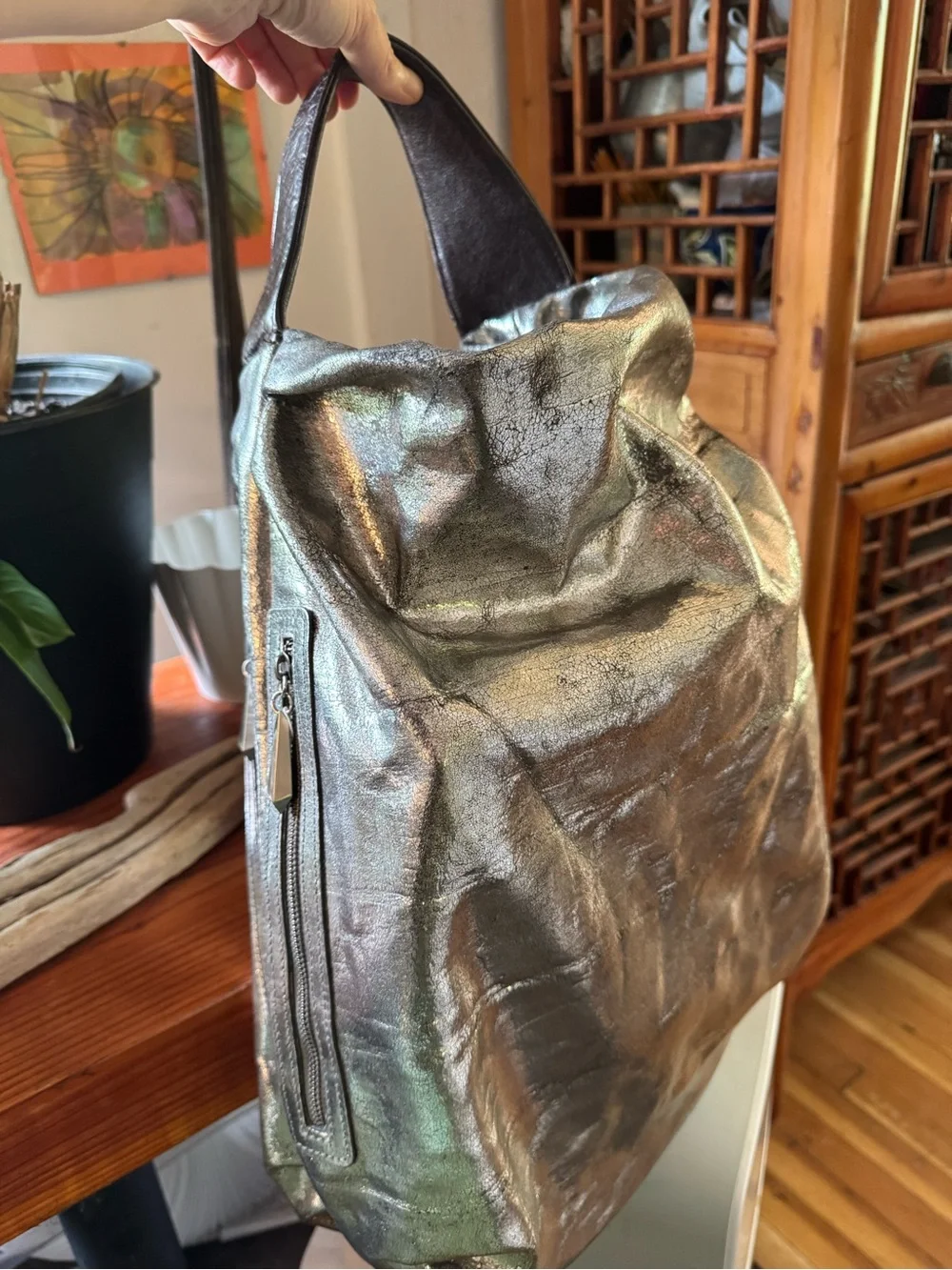 Metallic Silver Women’s Sling Bag